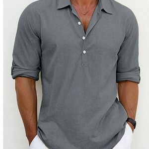 Gray Casual Button Down Shirt with Relaxed Fit